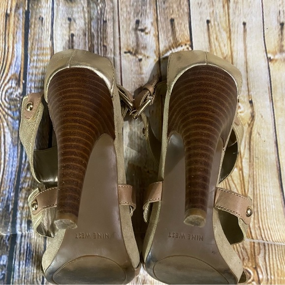 Nine West Snookso Gold Leather 4” Stiletto Open Toe Heels Size 6.5 - Picture 6 of 6